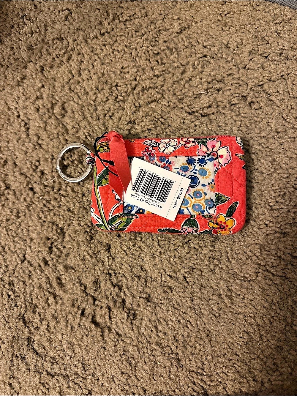 Vera Bradley Coral Floral Iconic Zip ID Case